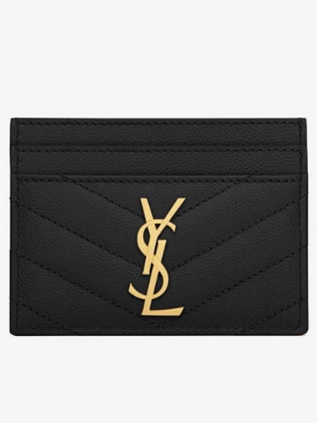 Luxury Saint Laurent Trending 2026 Gold Hardware Matelasse Caviar Leather Card Wallet Black