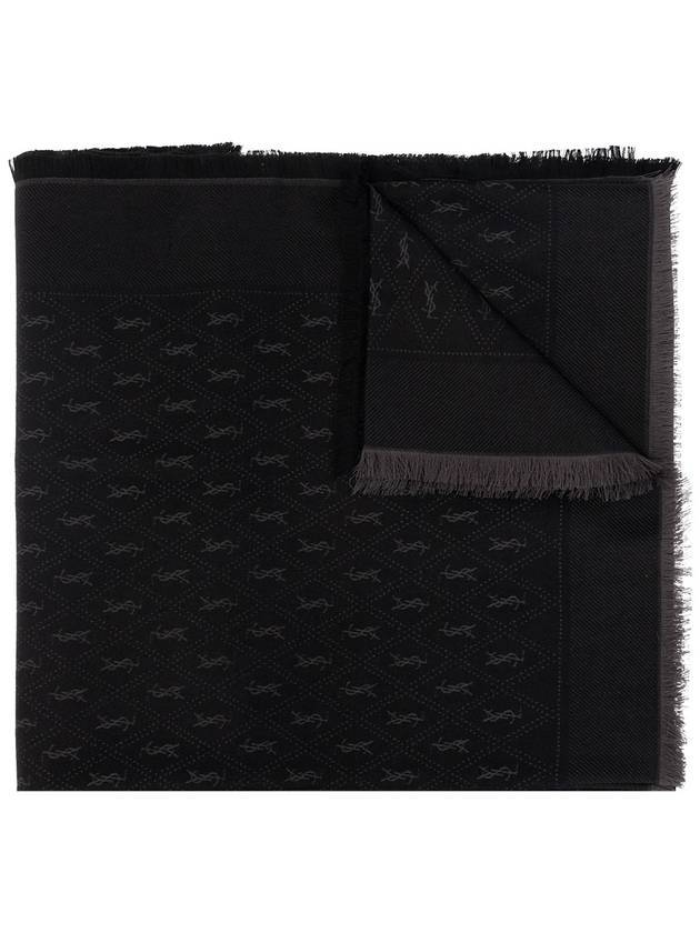 Luxury Saint Laurent Trending 2026 Monogram Wool Jacquard Silk Cotton Muffler Black
