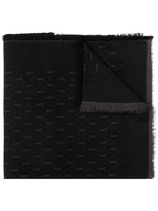 Luxury Saint Laurent Trending 2026 Monogram Wool Jacquard Silk Cotton Muffler Black