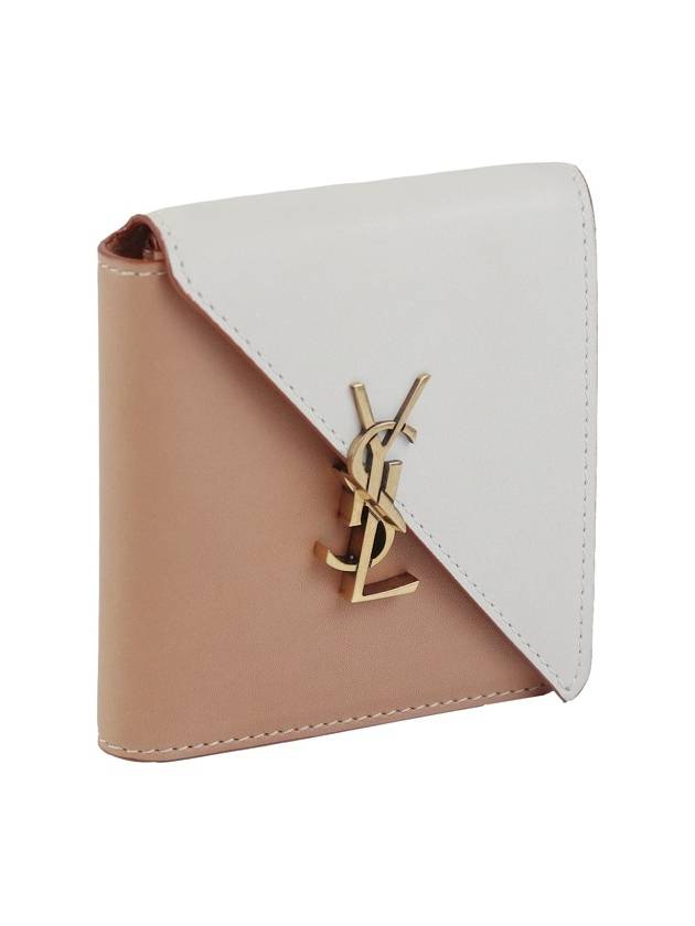 Luxury Saint Laurent Trending 2026 Women's Jamie Fold Monogram Bicolor Half Wallet Beige