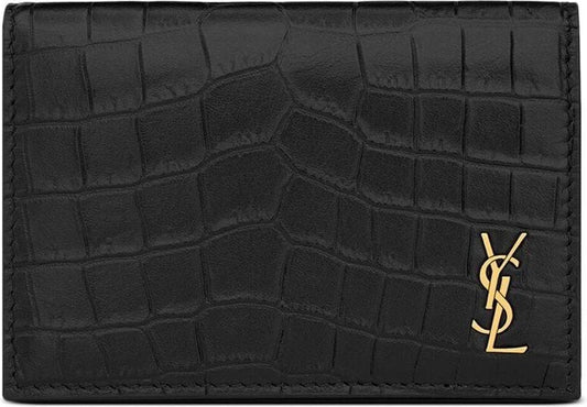 Luxury Saint Laurent Trending 2026 Men's Cassandre Cocrodile Embossed Wallet in Nero/Nero | 730077DZEDW1000