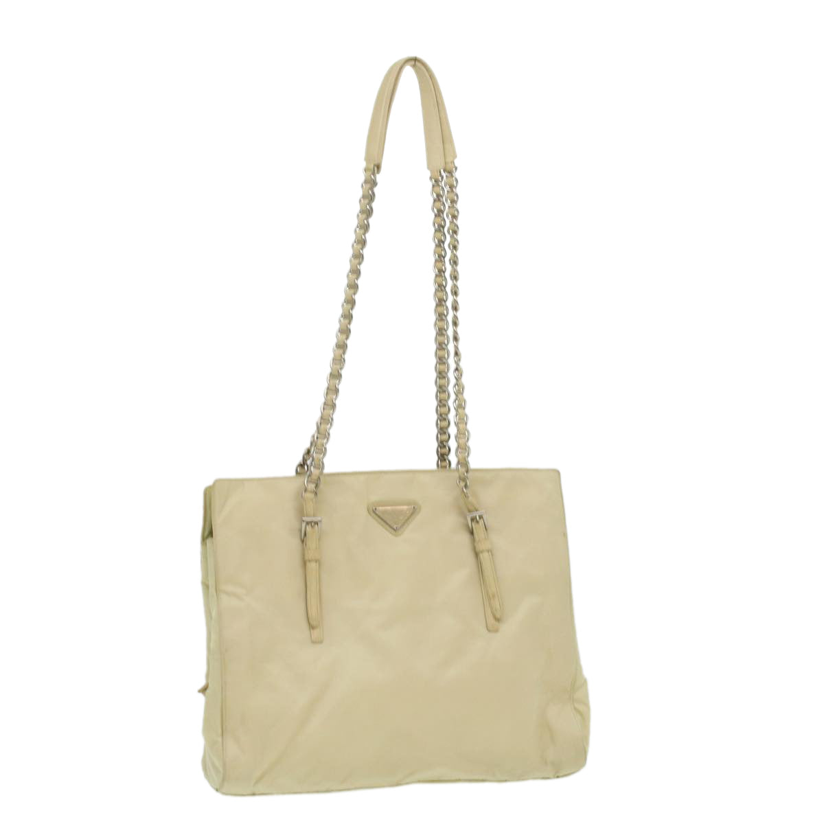 Prada Chain Shoulder Bag Nylon Beige