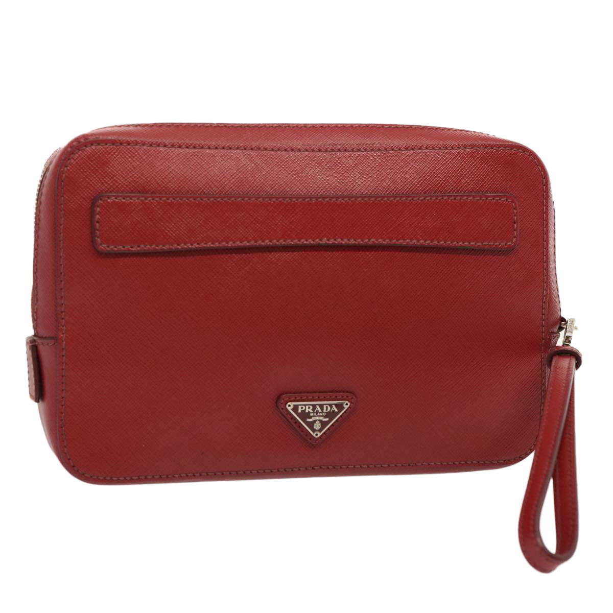PRADA Safiano leather Clutch Bag Red Auth