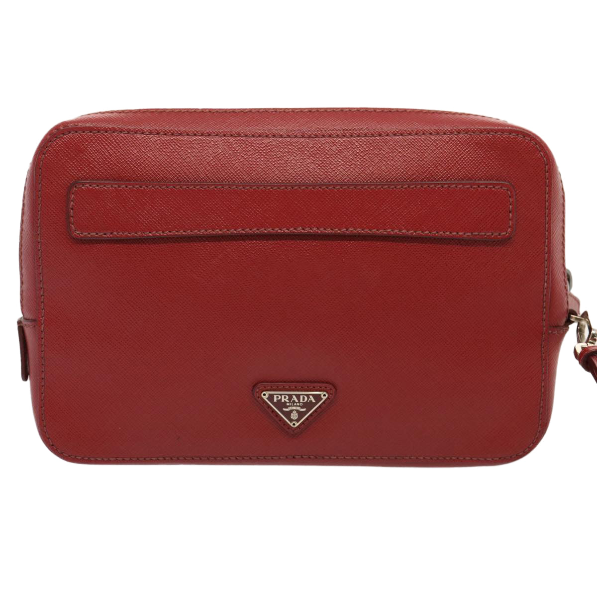 PRADA Safiano leather Clutch Bag Red Auth