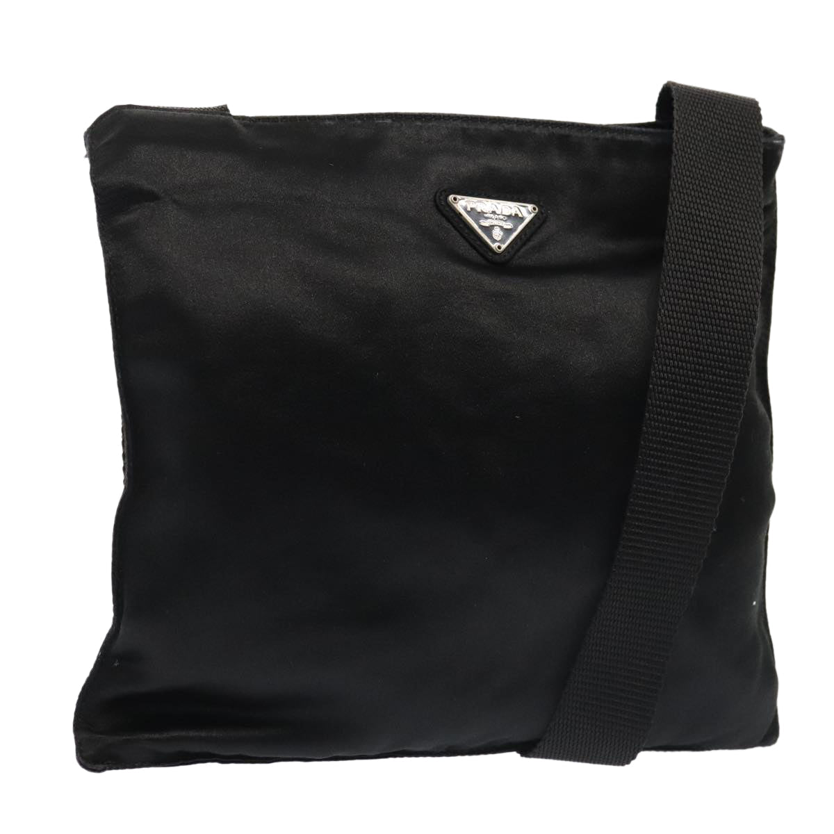 PRADA Shoulder Bag Satin Silver Black Auth