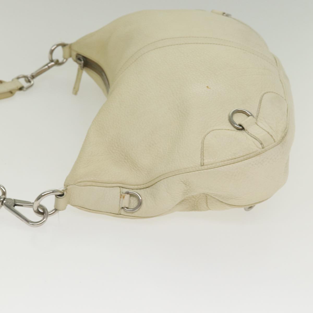 PRADA Shoulder Bag Leather White Silver Auth