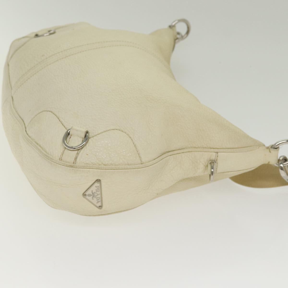 PRADA Shoulder Bag Leather White Silver Auth
