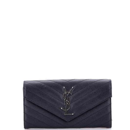 Luxury Saint Laurent Trending 2026 Classic Monogram Flap Wallet Matelasse Chevron Leather Large