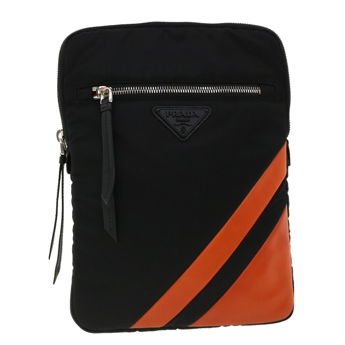 Prada Clutch Bag Nylon Leather Black Orange