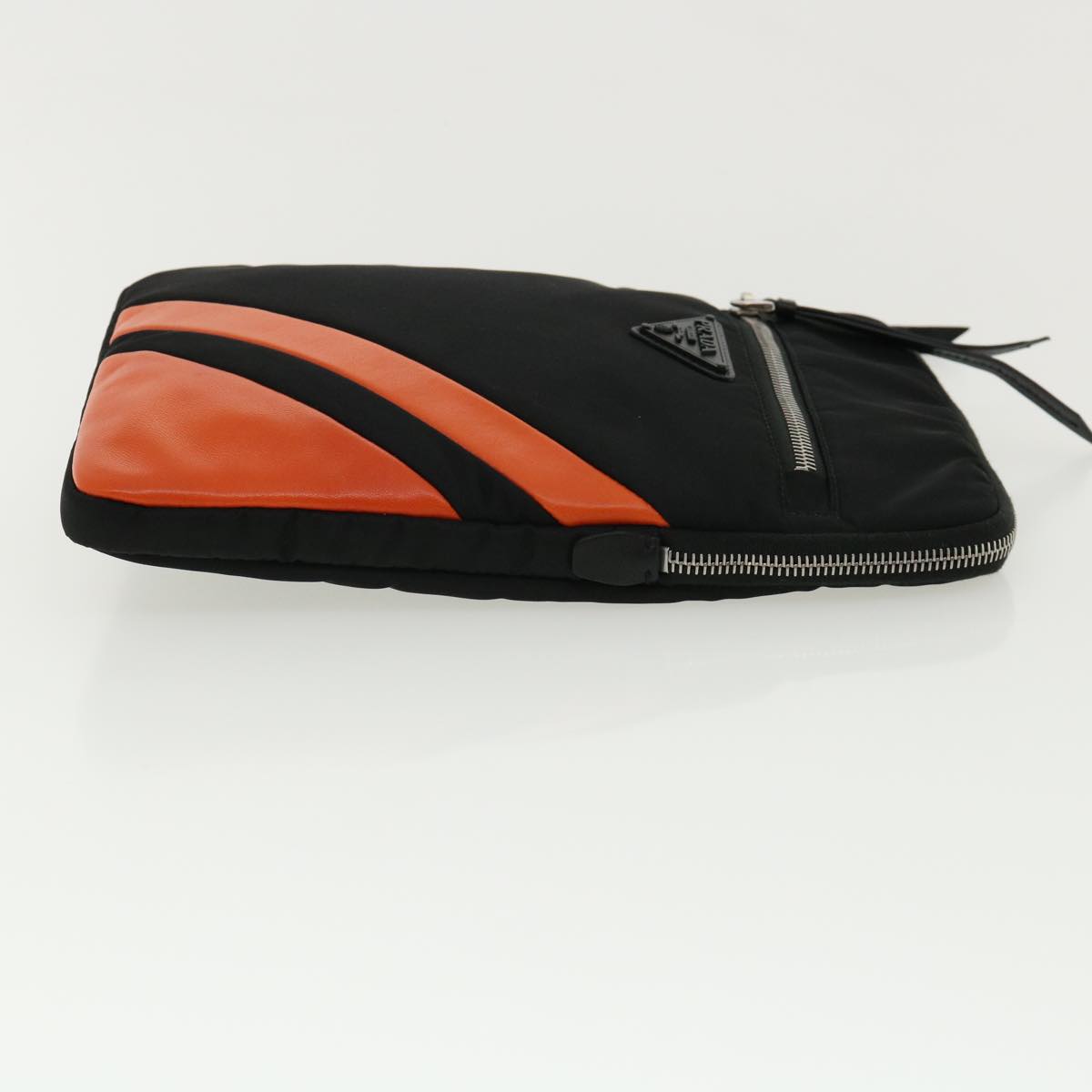 Prada Clutch Bag Nylon Leather Black Orange
