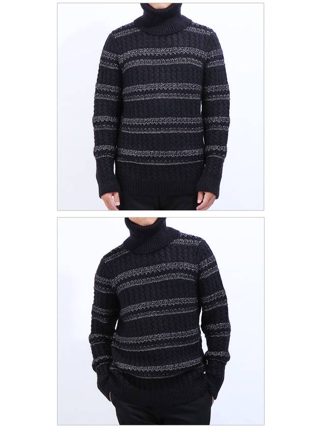 Luxury Saint Laurent Trending 2026 Men's Striped Cable Wool Turtleneck Black