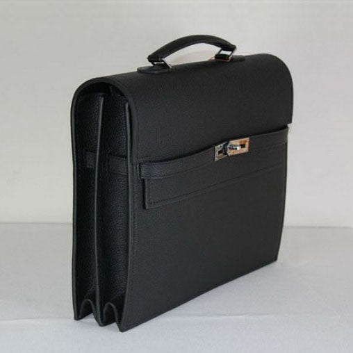 Luxury Hermes Briefcases Briefcase Cow Leather Black Bag