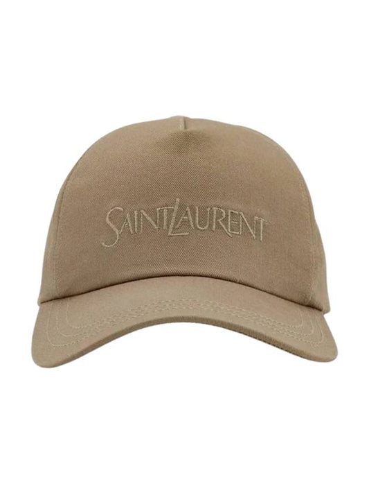 Luxury Saint Laurent Trending 2026 Embroidered Logo Gabardine Weave Cotton Ball Cap Beige