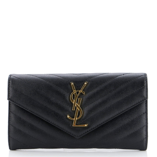 Luxury Saint Laurent Trending 2026 Classic Monogram Flap Wallet Matelasse Chevron Leather Large