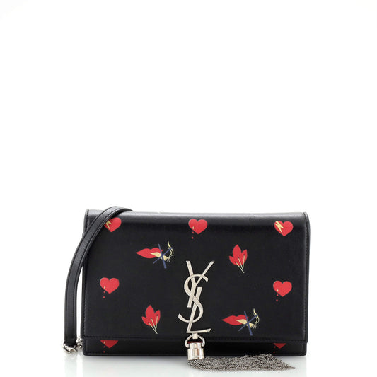 Luxury Saint Laurent Trending 2026 Classic Monogram Tassel Chain Wallet Printed Leather