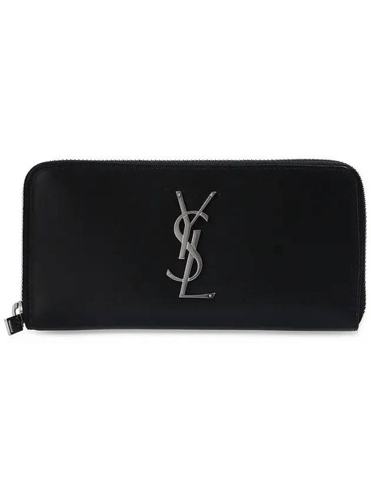 Luxury Saint Laurent Trending 2026 Monogram Silver Logo Zip Around Long Wallet Black