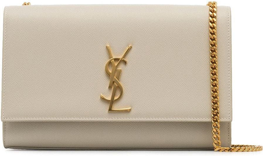 Luxury Saint Laurent Trending 2025 Women's Kate Logo Plaque Shoulder Bag in Crema Soft | 364021BOW0J9207