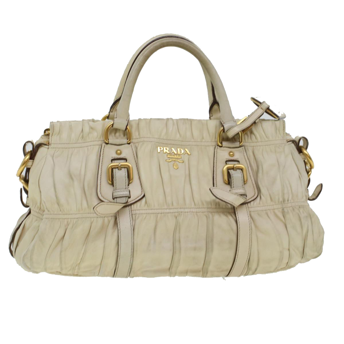 Prada Hand Bag Leather Beige