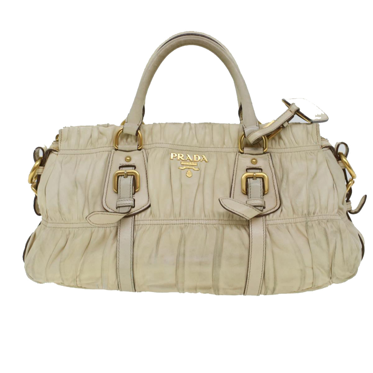 Prada Hand Bag Leather Beige