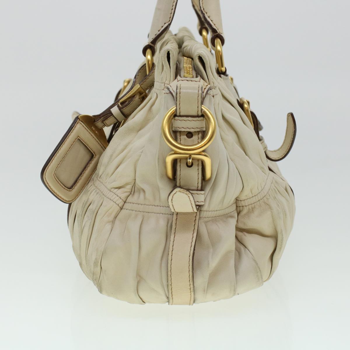 Prada Hand Bag Leather Beige