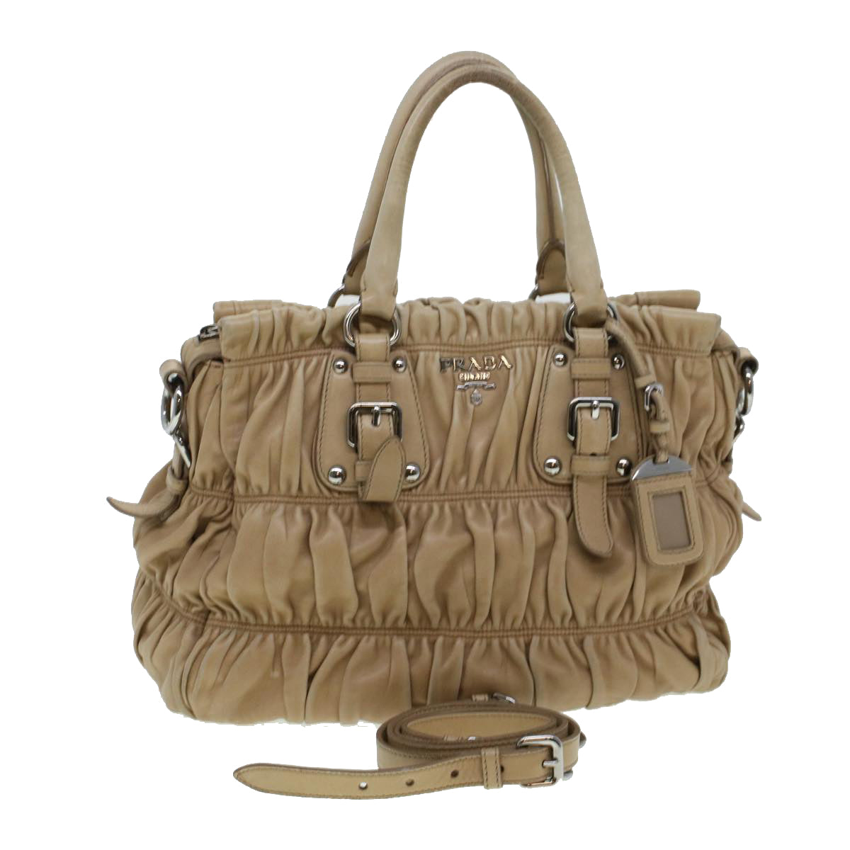 Prada Shoulder Bag Leather 2way Beige