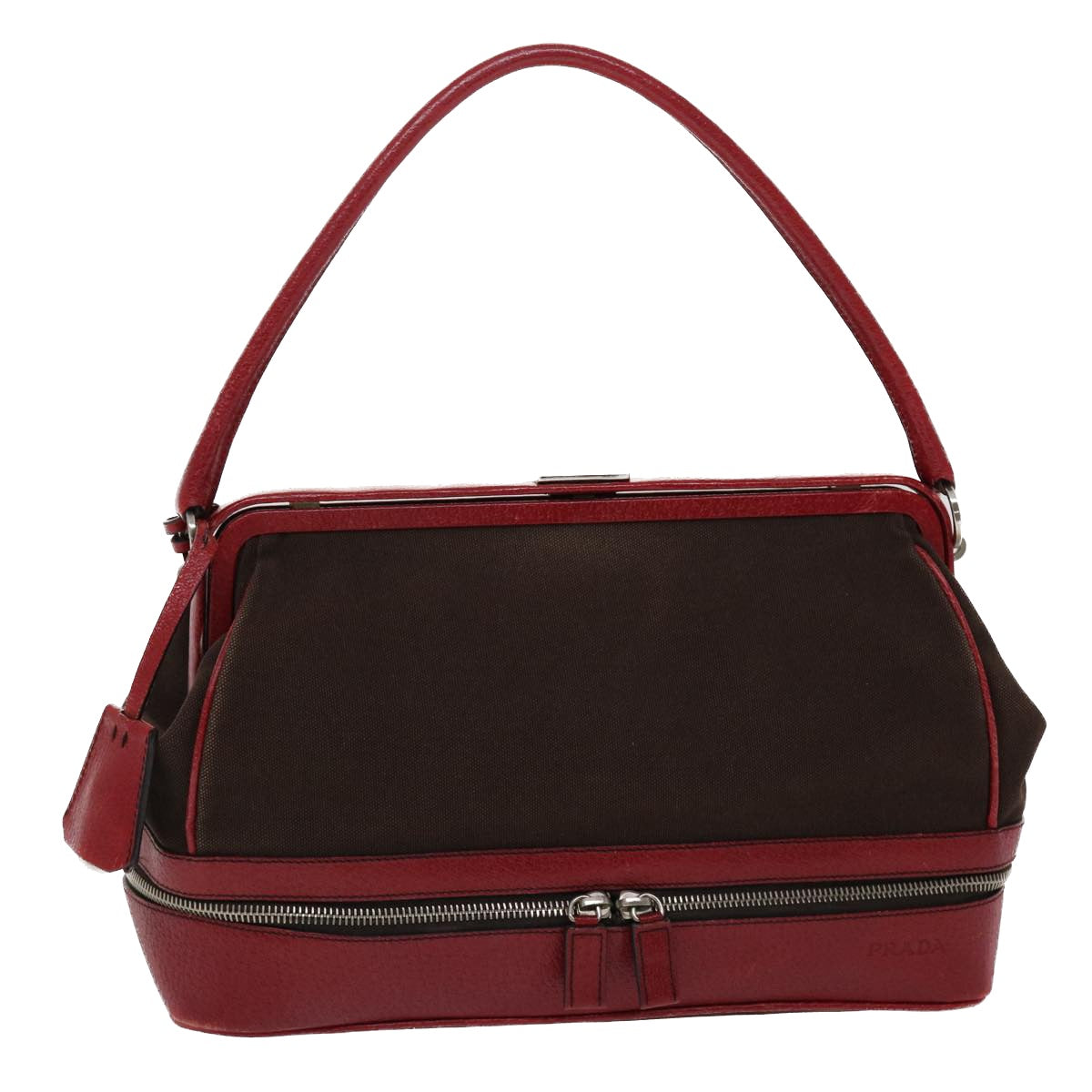 Prada Shoulder Bag Canvas Leather Red