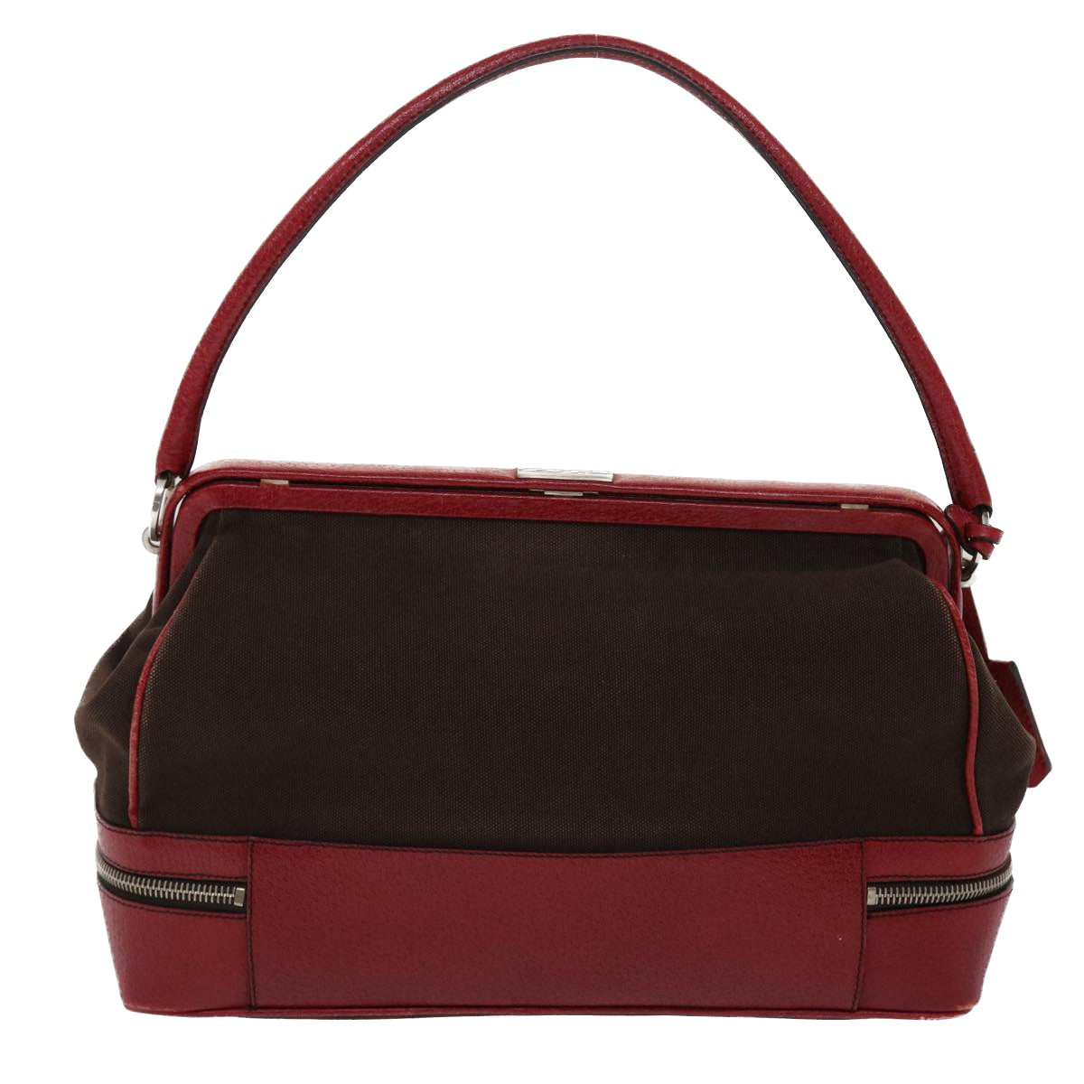 Prada Shoulder Bag Canvas Leather Red
