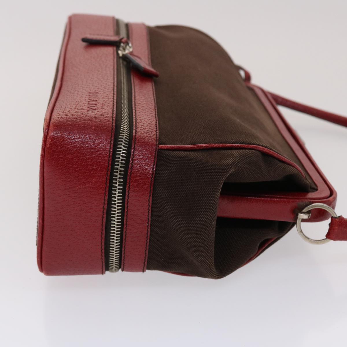 Prada Shoulder Bag Canvas Leather Red
