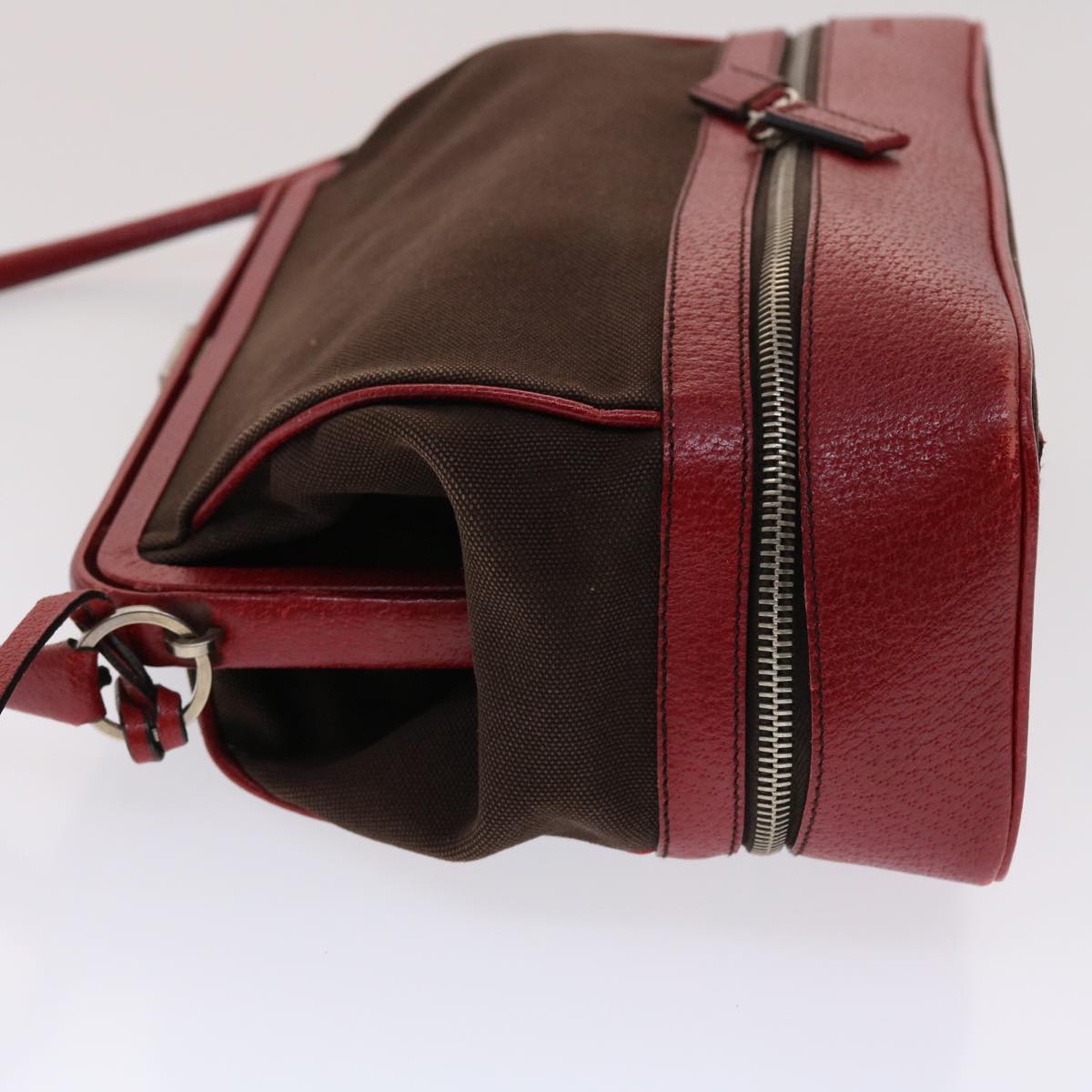 Prada Shoulder Bag Canvas Leather Red