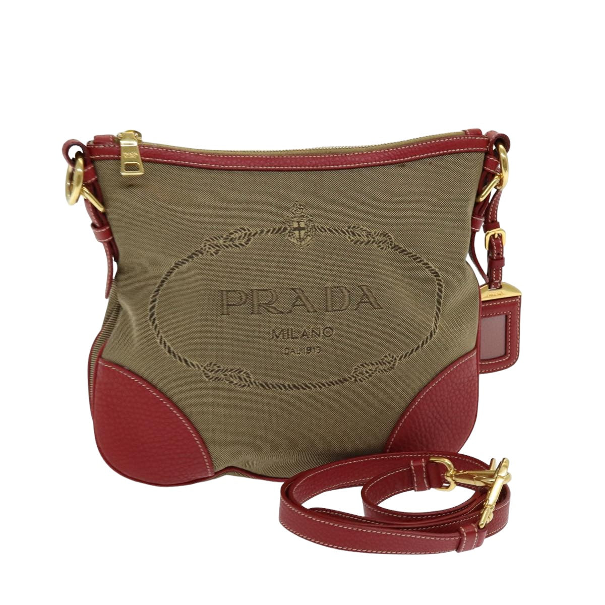 PRADA Shoulder Bag Canvas Beige Auth