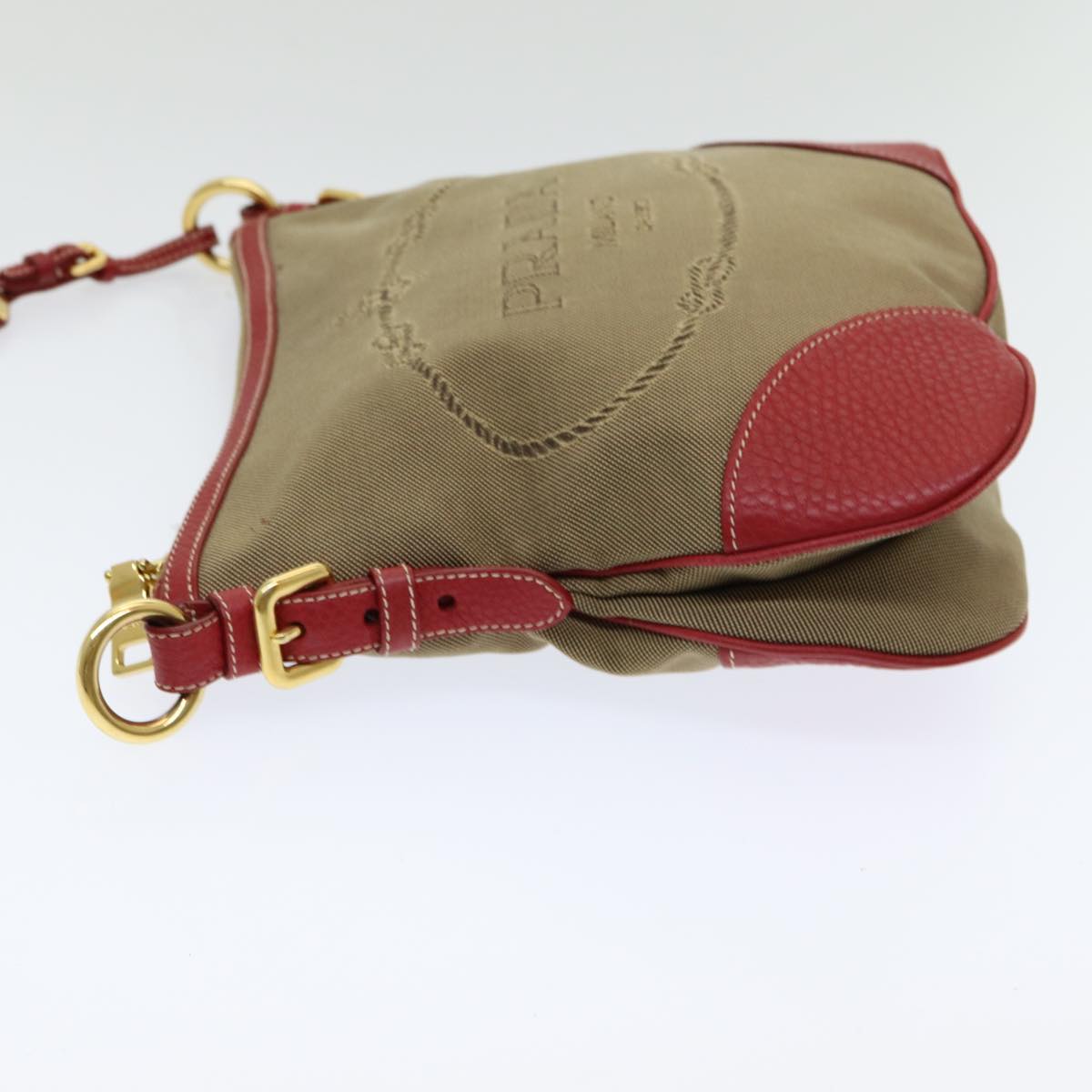 PRADA Shoulder Bag Canvas Beige Auth