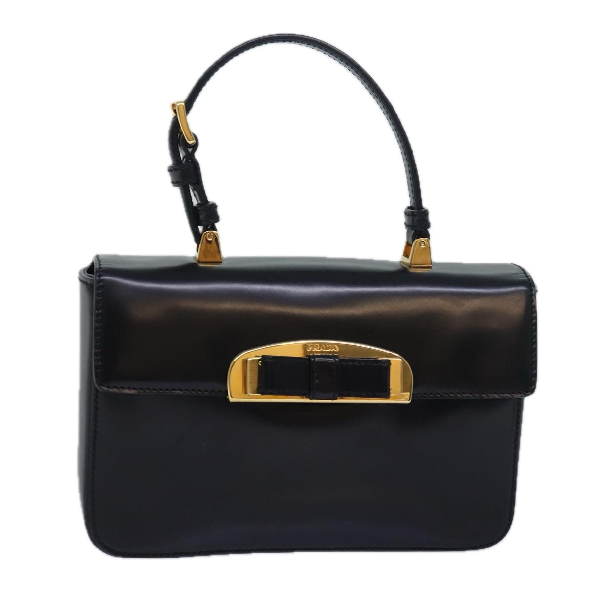 PRADA Ribbon Hand Bag Patent leather Black Auth
