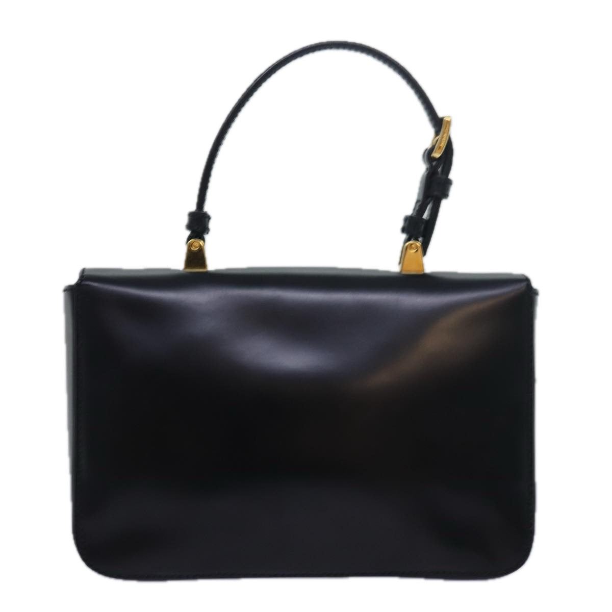 PRADA Ribbon Hand Bag Patent leather Black Auth
