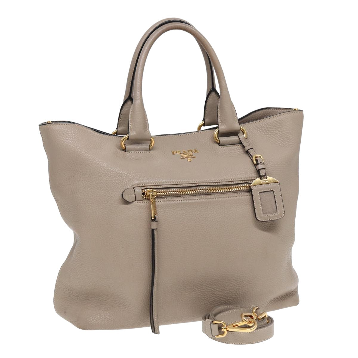 PRADA Tote Bag Leather 2way Beige Auth
