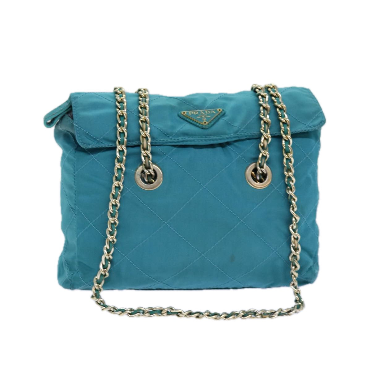 PRADA Chain Shoulder Bag Nylon Blue Auth