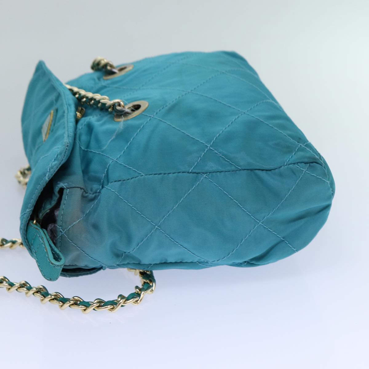 PRADA Chain Shoulder Bag Nylon Blue Auth