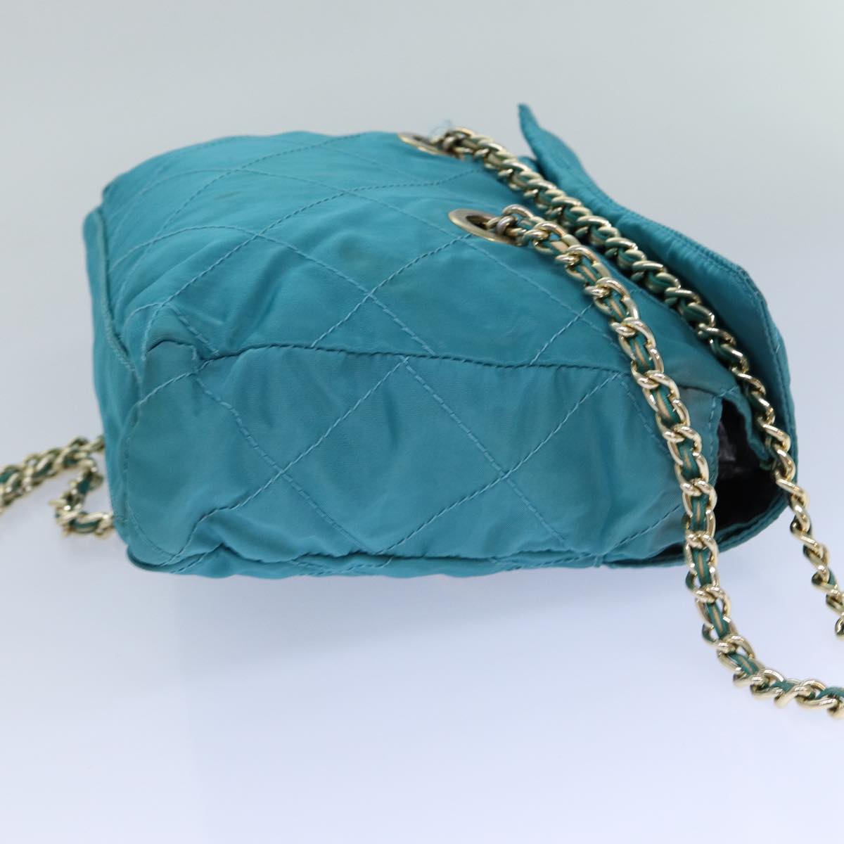 PRADA Chain Shoulder Bag Nylon Blue Auth