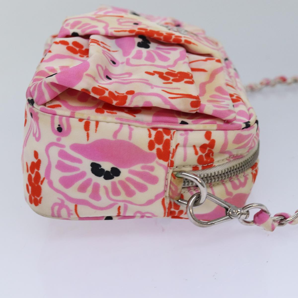 PRADA Ribbon Chain Shoulder Bag Nylon Pink Auth