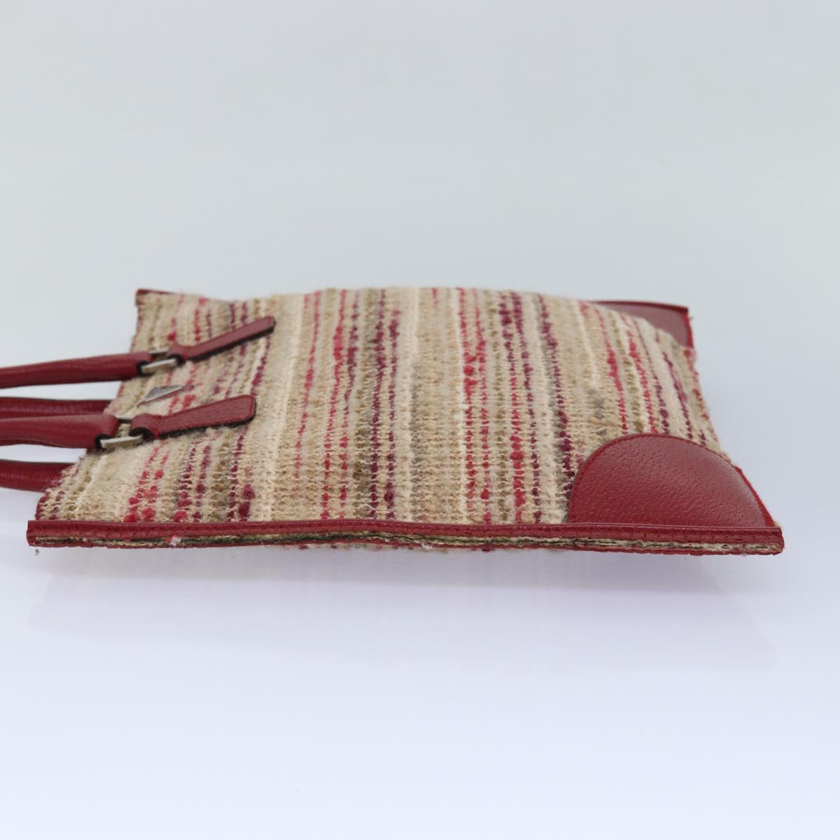PRADA Hand Bag Wool Beige Red Auth