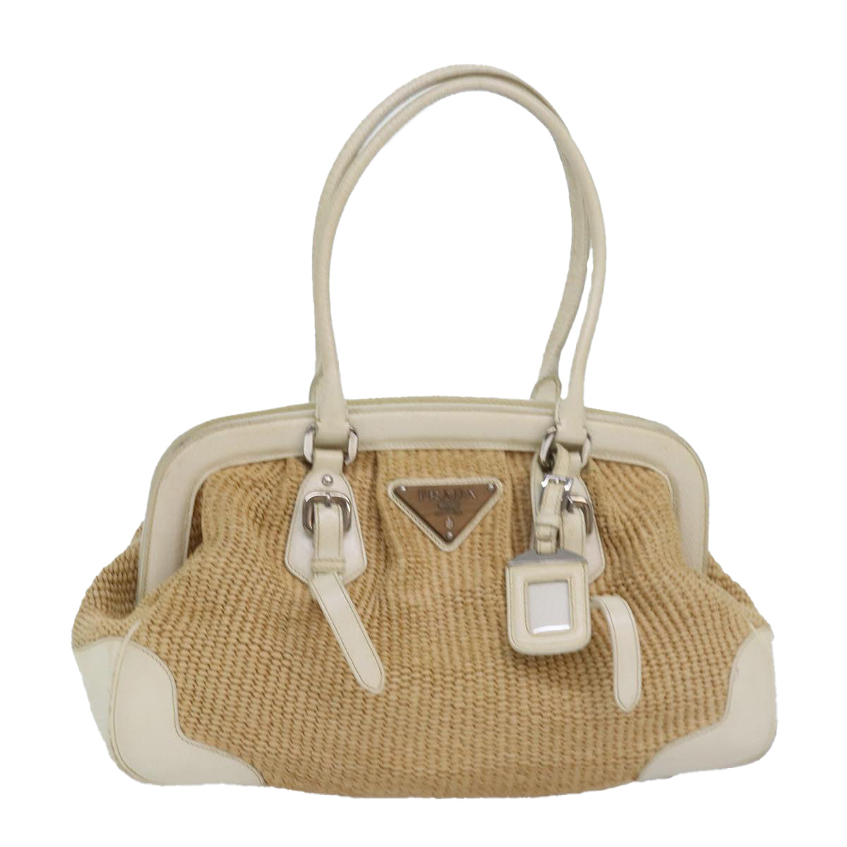 PRADA Hand Bag Straw Beige Auth