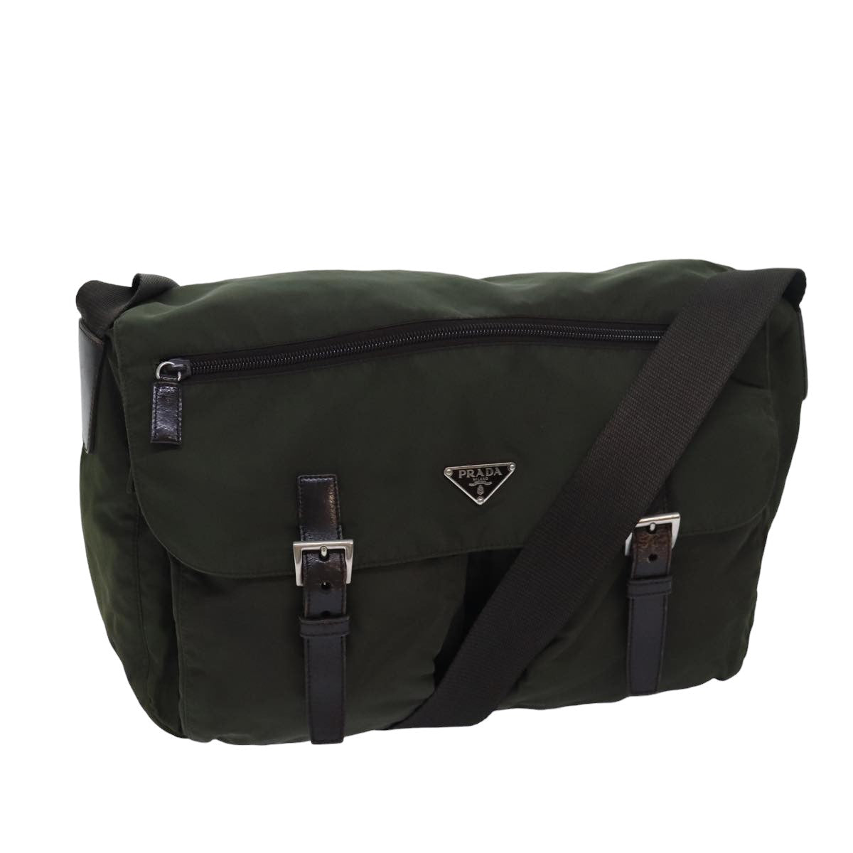 PRADA Shoulder Bag Nylon Khaki Auth