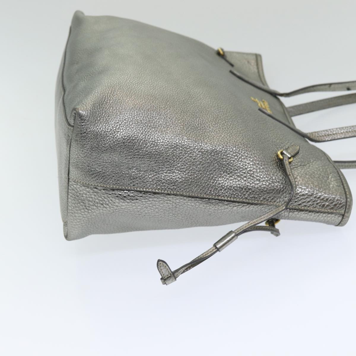 PRADA Tote Bag Leather Gold Tone Auth