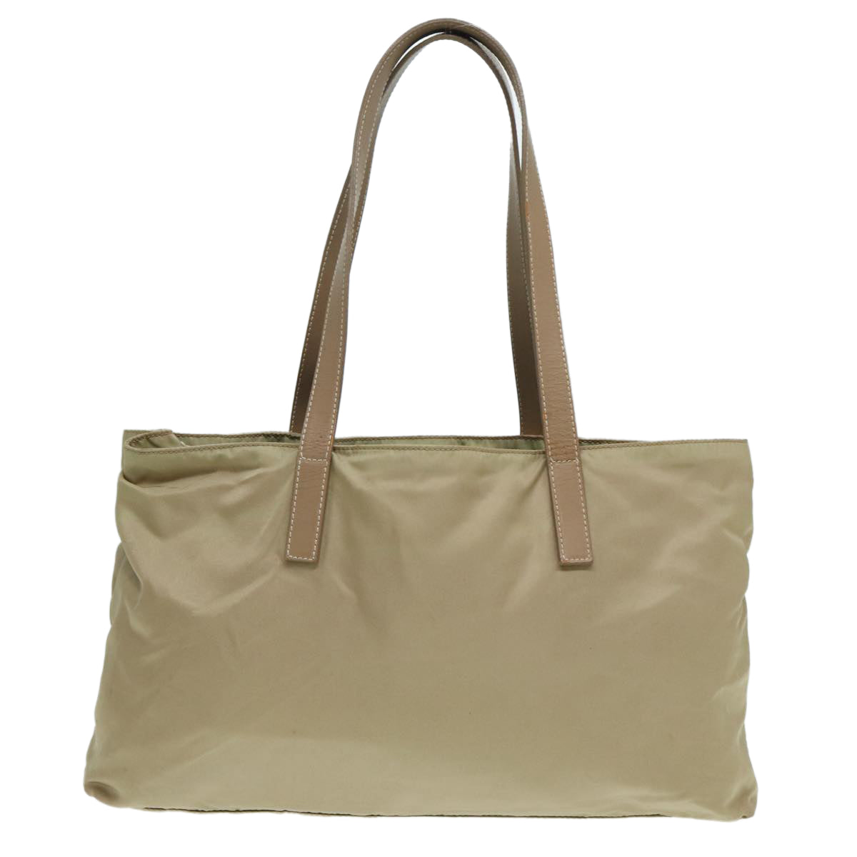 PRADA Tote Bag Nylon Beige Silver Auth