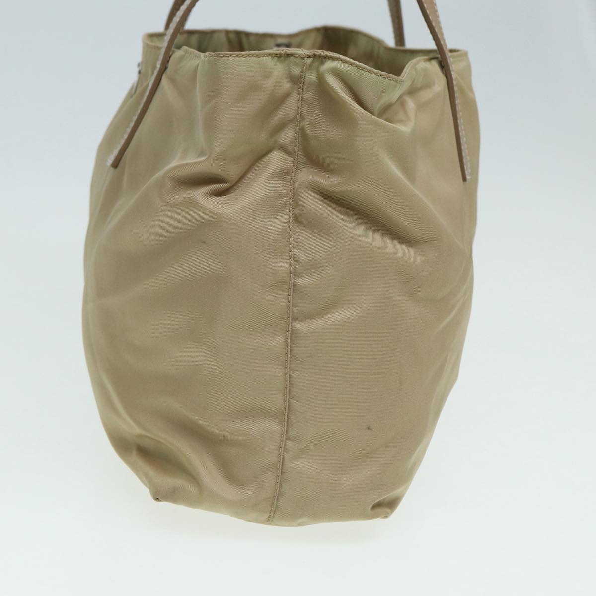 PRADA Tote Bag Nylon Beige Silver Auth