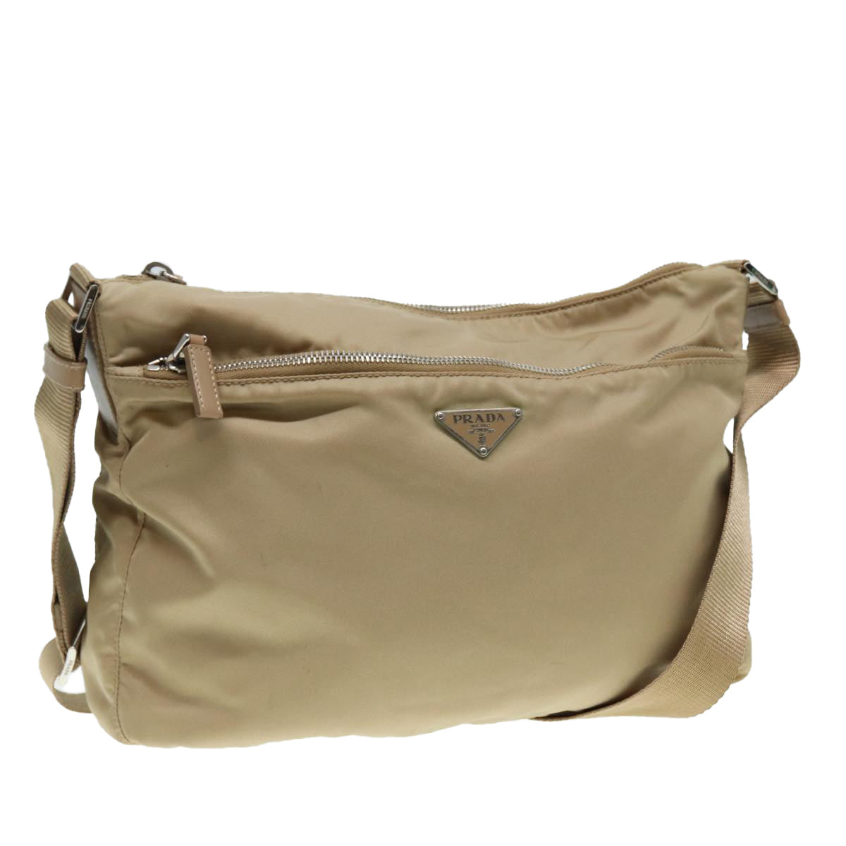 PRADA Shoulder Bag Nylon Beige Silver Auth