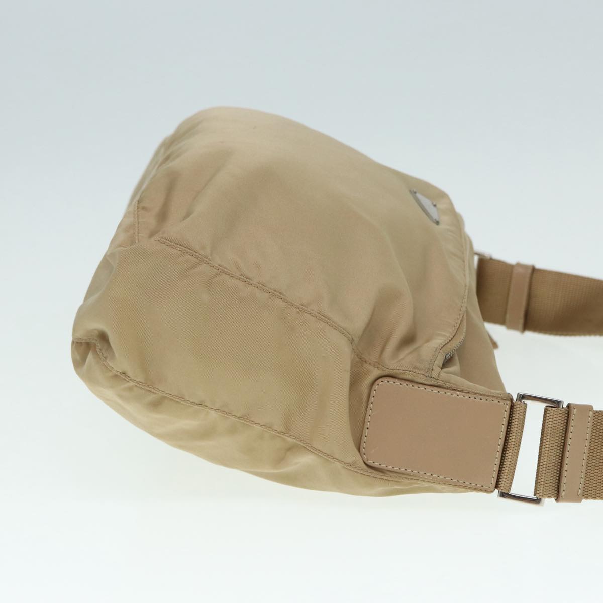 PRADA Shoulder Bag Nylon Beige Silver Auth