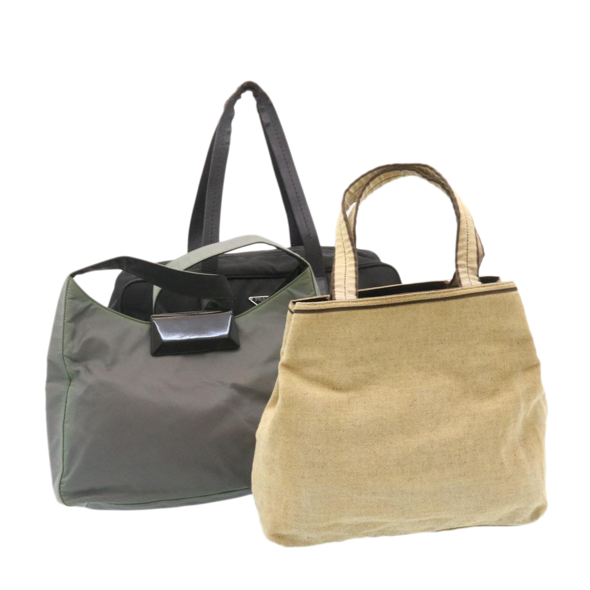 Prada Hand Bag Shoulder Bag Nylon Canvas 3Set Beige Black