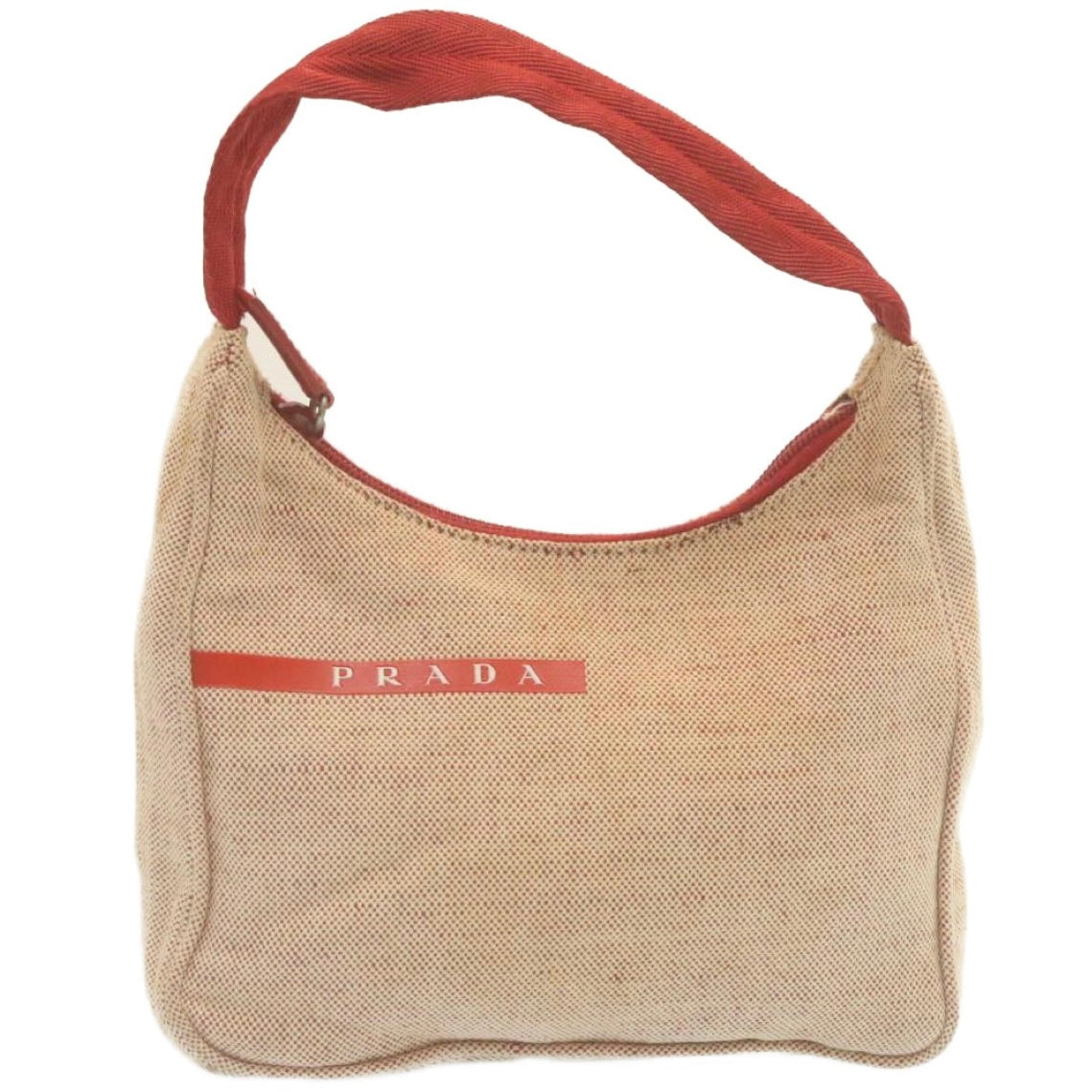 Prada Hand Bag Canvas Beige Red