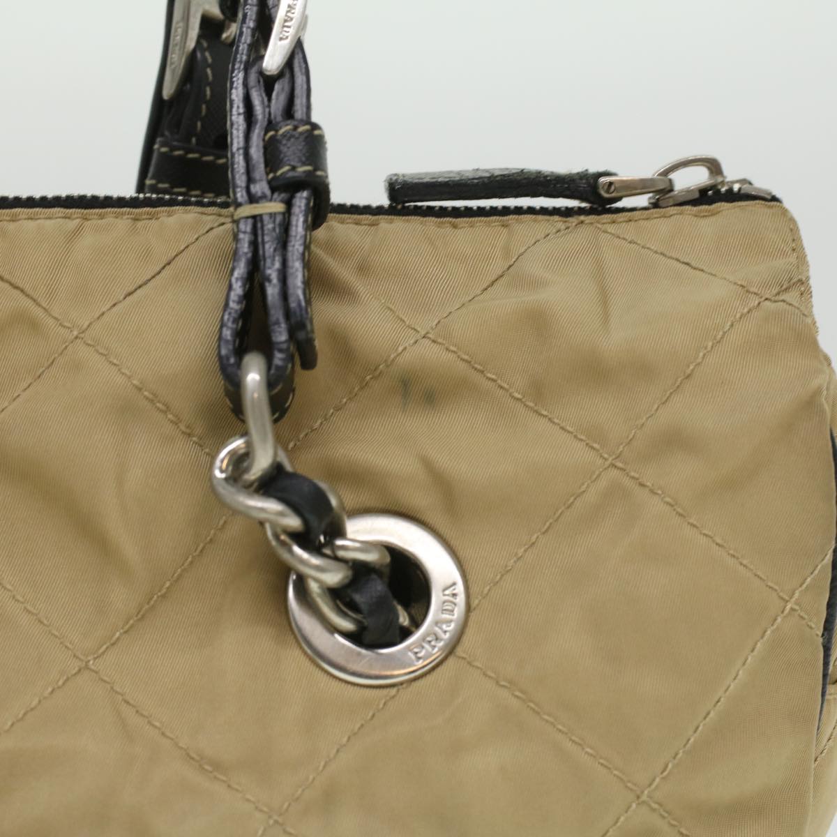 Prada Quilted Chain Shoulder Bag Nylon Beige