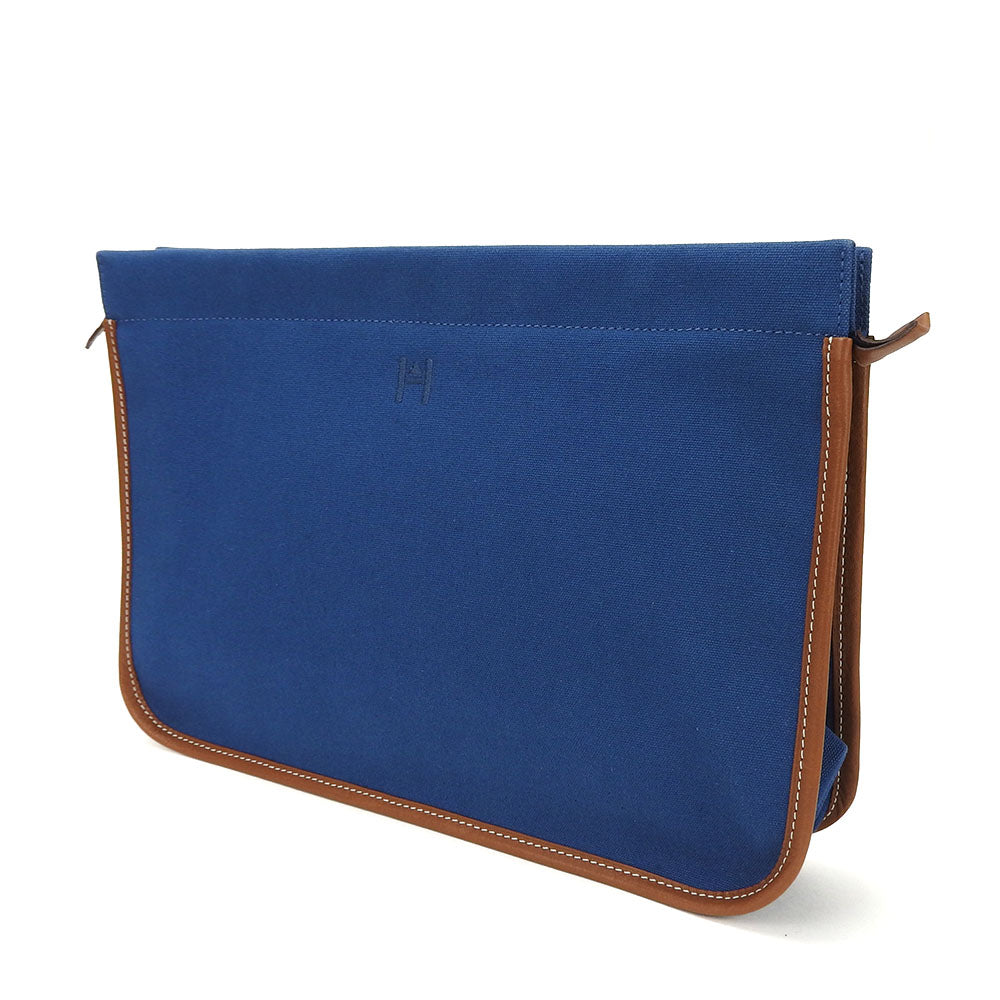 HERMES Clutch bag Canvas, Leather blue Women(Unisex)